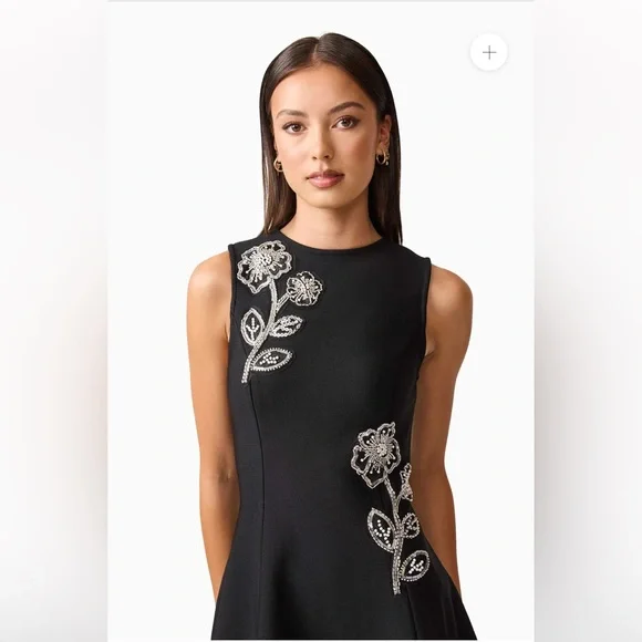 elliatt soleil black 3d flower sequin embellished knit A-line midi dress small - Picture 7 of 15